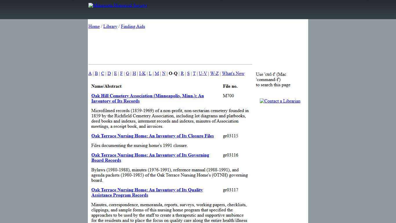 Collection Finding Aids - W-Z : Library : MNHS.ORG