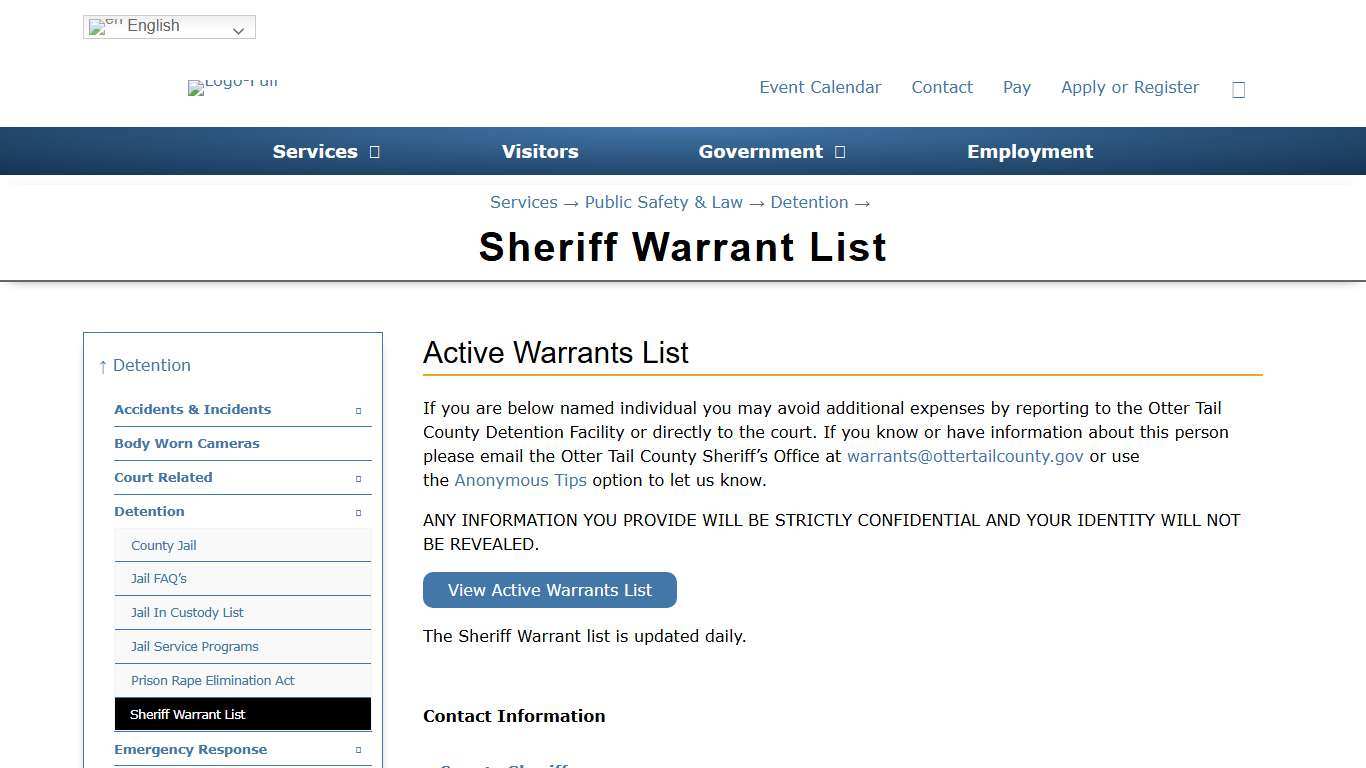 Sheriff Warrant List - Otter Tail County, MN